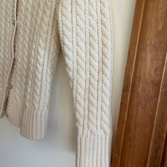 LANDS' END Wool Cable Cardigan Sweater Off White Crystal Button Girl S 7… - Picture 9 of 16